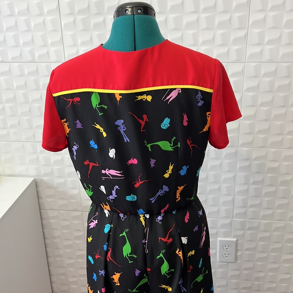 Women's Black Pixar Ladies Printed Jumpsuit with Red Sleeves - Picture 6 of 7